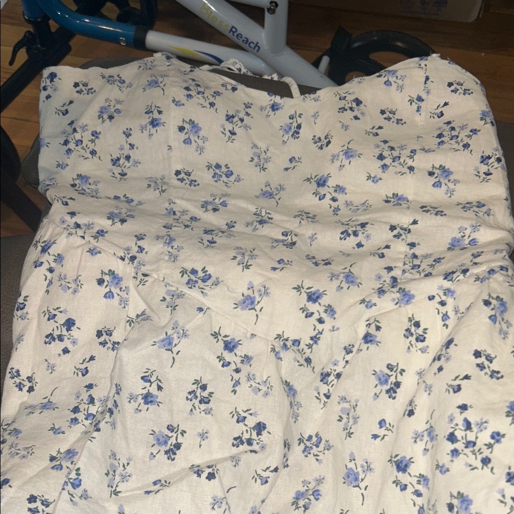 Floral Cream and Blue Mini Dress